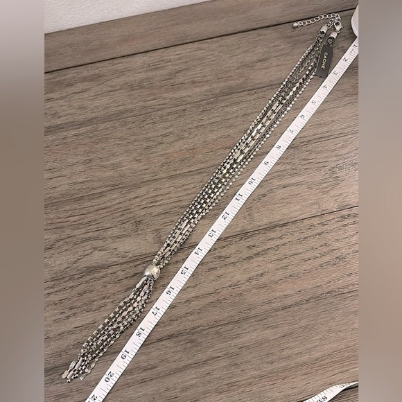 NWT [Cache] Silver Rhinestone Strands Tassle Lariat Pendant Adjustable Necklace - Picture 8 of 10